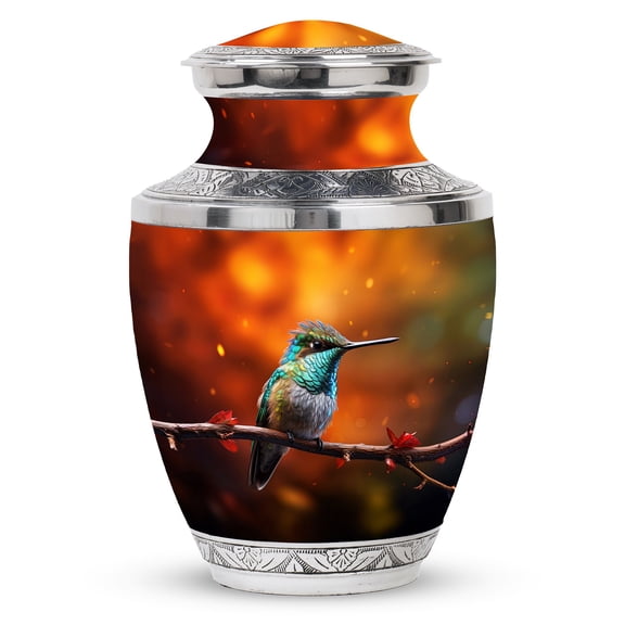 hummingbird perched tree branch Celestial Dreams Large Capacity Urn - Heavenly Visions for Human Ashes - Memorial Elegance Funeral Urns For Human Ashes - Memorial Urns 10 Inch