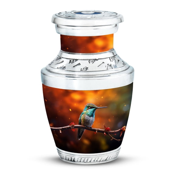 hummingbird perched tree branch Compact Memorial Urn for Precious Memories - Small Keepsake for Adult Ashes Funeral Urns For Human Ashes - Memorial Urns 3 Inch, 1 Pc