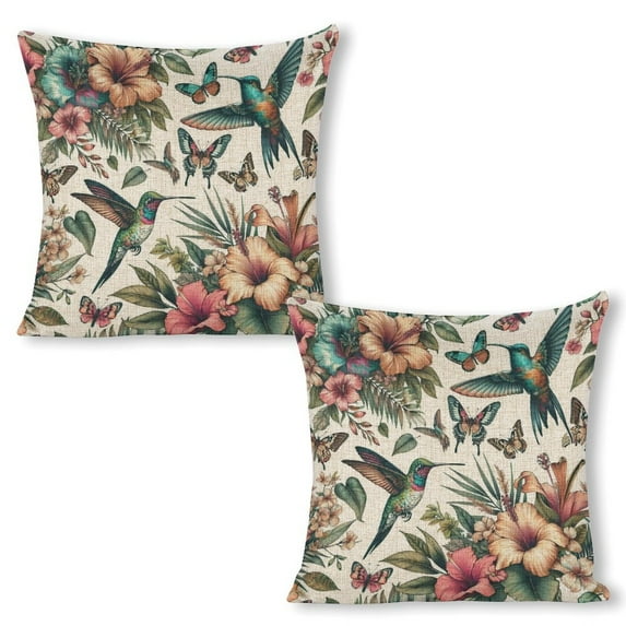 hummingbirds butterflies tropical leaves flowers Linen toss pillowcase decoration pillowcase gifting preferred 20x20 inch cushion cover 2 sets sofa pillowcase sofa bedroom living room car