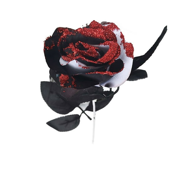 huntermoon 41cm Artificial Artificial Roses Flower Bouquets Single Stick Sticky Glitter Decorations Red Pink Decoration Arrangement