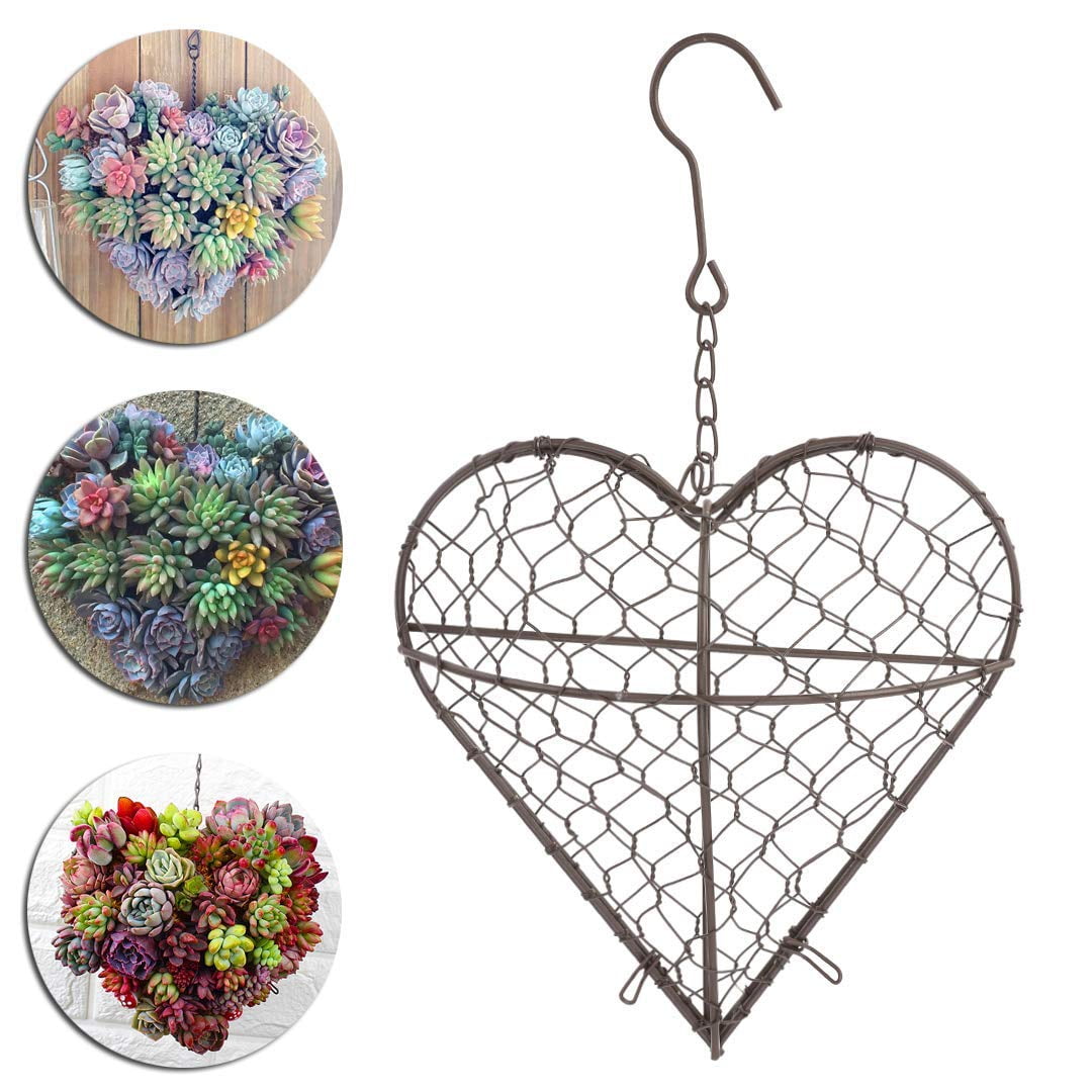 huntermoon Hanging Planters Heart Shape Flower Pots Iron Wall Succulent Plants Basket Succulent Iron Heart-Shaped Flower Basket