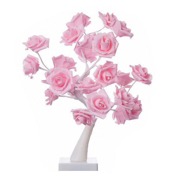 huntermoon Rose Tree Lamp Thanksgiving Bookshelves PE Durable Valentine's Day Present Wedding USB/Battery LED Ceremony 24 Lights