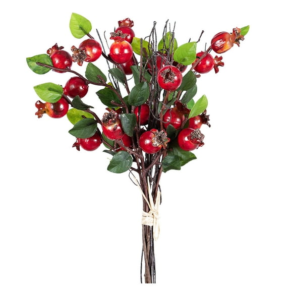 huntermoon Rosehip Pomegranate Branch Artificial Hawthorn Fruit Flower Stem Berries Christmas Faux Hip Bouquet Fake Wedding Plant