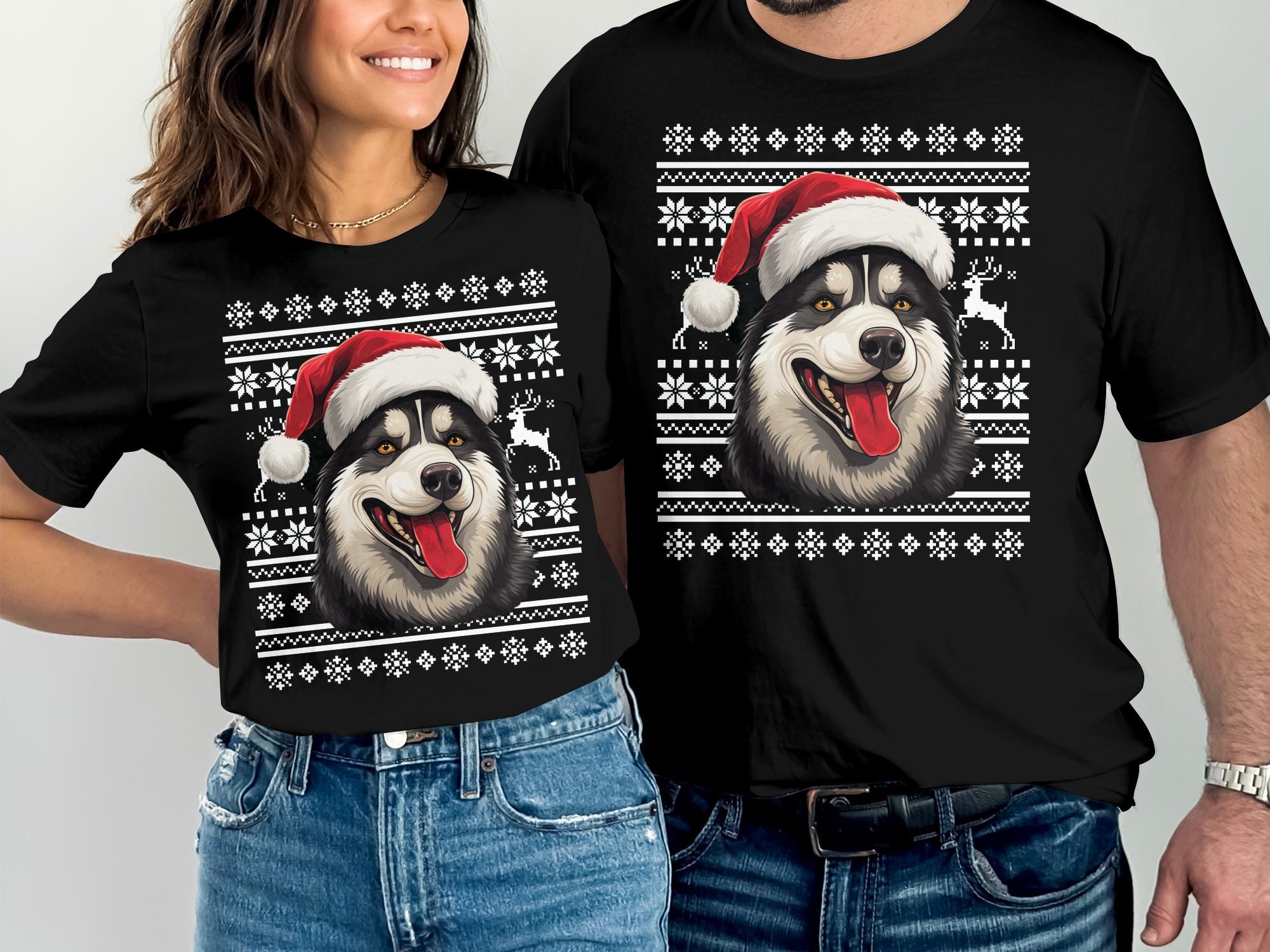 husky dog santa hat TShirt, Funny Christmas Top, Christmas Humor Shirt