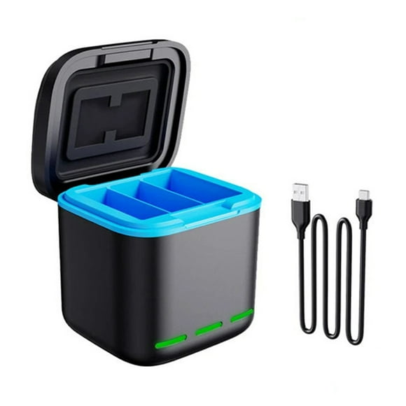 husxh 3-Channel Battery Charger Battery Charger Station with Type C Cable Storage Charging Box 2 SD Slot for Go Pro Hero 12/11/10/9 Camera Accessories