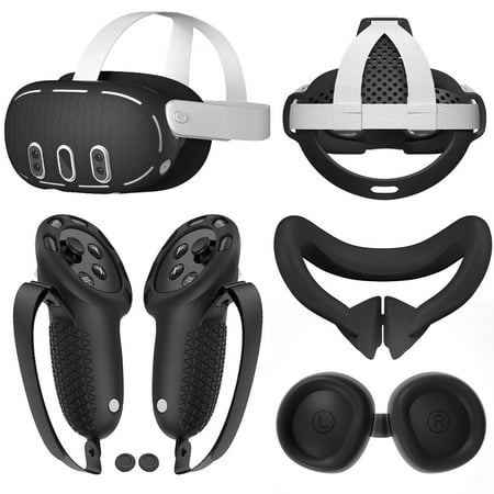 husxh 6 In1 Silicone Protective Case Set VR Shell Cover Controller Grip Cover Face Cover Lens Protector Joystick Covers for Meta Quest 3 for Oculus Quest 3