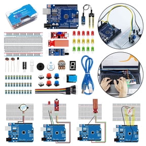 Educational Programming Kit with Breadboard Power Supply Resistors LED Sensors Electronics Basic Starter Kit Electronic DIY Kit for Arduino UNO R3