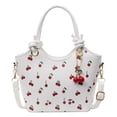 thumbnail image 1 of husxh Pu Leather Bucket Top-handle Bag Women Cherry Crossbody Bag & Pendant (White), 1 of 9