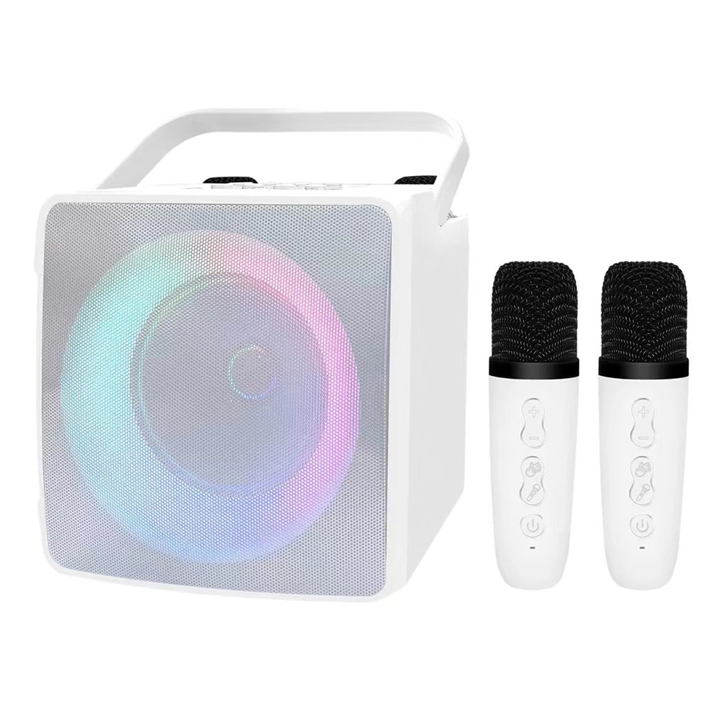 husxh RGB Light Portable Karaoke Speaker Dual Wireless Microphone