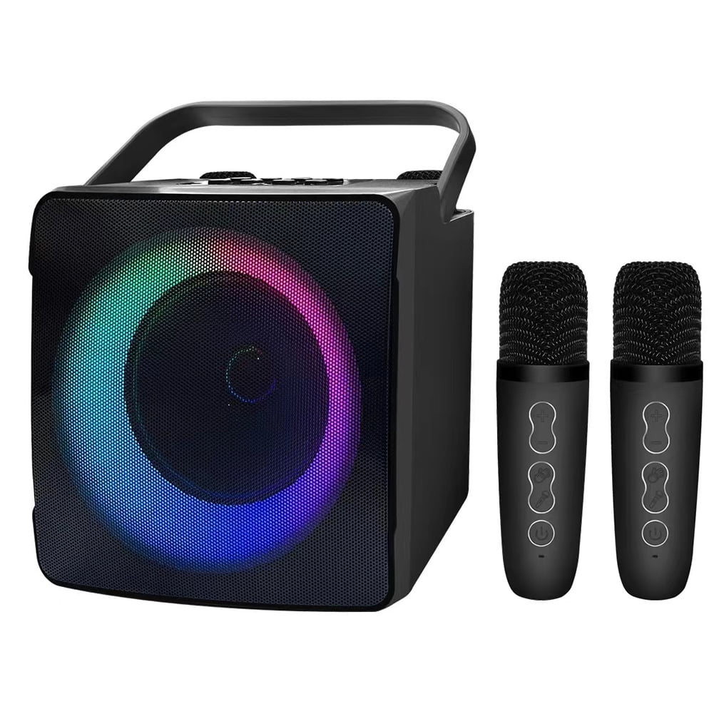 husxh RGB Light Portable Karaoke Speaker Dual Wireless Microphone