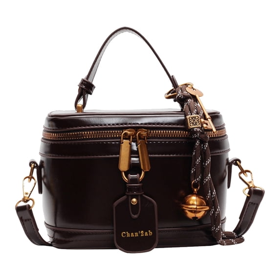husxh Retro Leather Bucket Bag for Women Zipper Closure Shoulder Purses (Coffee )