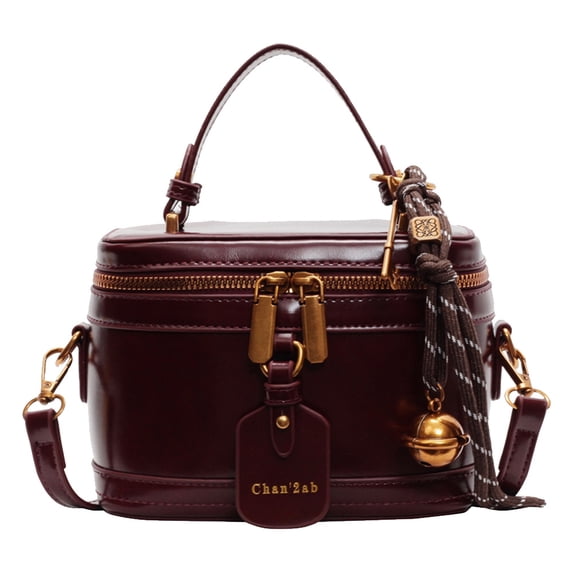 husxh Retro Leather Bucket Bag for Women Zipper Closure Shoulder Purses (Wine Red)