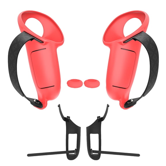 husxh Silicone Handle Cover with 2pcs Joystick Cover Non-Slip Controllers Protector W/ Knuckle Straps and Battery Opening Controller Grip Cover for Meta Quest 3/3S VR Accessories