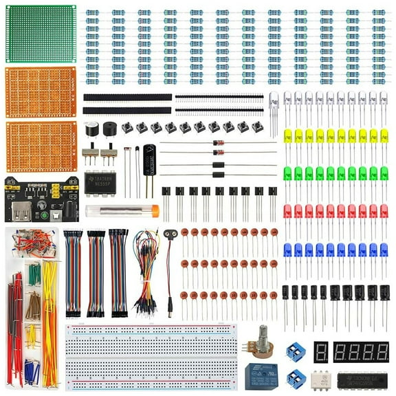 husxh Upgraded Electronic Starter Kit Breadboard Jumper Wires Electronics Component Fun Kit Power Supply Module LEDs & Resisitor Potentiometer for Arduino/for Raspberry Pi