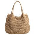 thumbnail image 1 of husxh Women Vintage Shoulder Bag Large Capacity Retro Straw Handbag Hasp Closure Simple Weaving Handbag Ladies Summer Daily Bag, 1 of 9