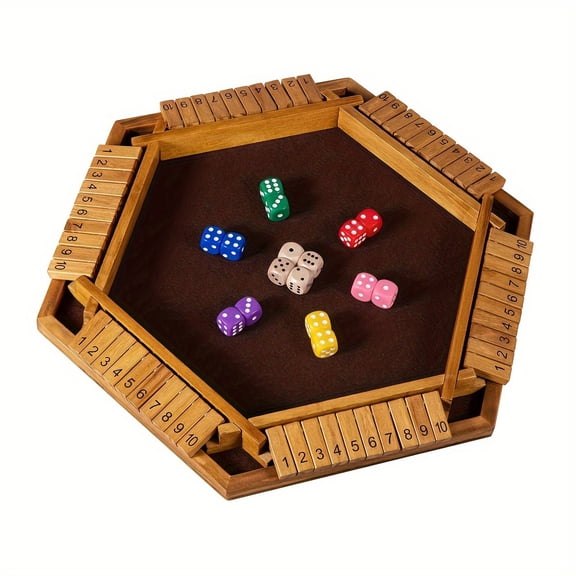 hut The Box Game for 6 Players with 12+4 Dice - 6 Sided Wooden Board Math Number Games, Kids' Learning and Educational Toys, Ideal Halloween & Christmas Gifts for Family Friends Boys Girls
