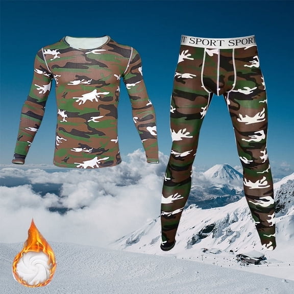 hwoehyo Men's Camouflage Sports Pants Set Thick Clothes Thermo Underwear Sets for Cold Weather M