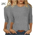 thumbnail image 1 of hxobax 2 PCS 3/4 Sleeve Tops for Womens Summer Basic Tee Solid Color Crewneck T Shirts Tunic Blouses, 1 of 6