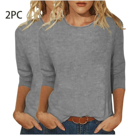 hxobax 2 PCS 3/4 Sleeve Tops for Womens Summer Basic Tee Solid Color Crewneck T Shirts Tunic Blouses