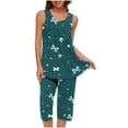 thumbnail image 1 of hxobax 2 Piece Women Lounge Sets - Sleeveless Tank Tops and Capri Pants Pajamas Set Matching Sets Summer Soft Loungewear Floral Sleepwear Pjs Sets Nightwear Cropped Trousers Set,#09_Green,Medium, 1 of 6