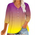 thumbnail image 1 of hxobax 3/4 Length Sleeve Button Shirts for Womens Plus Size Tunic Tops Gradient Casual Loose Blouses, 1 of 4