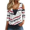 thumbnail image 1 of hxobax 3/4 Sleeve Shirts Womens Cold Shoulder Tunic Tops Tie-Dye Striped Tshirts Cross Wrop Blouses, 1 of 6