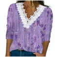 thumbnail image 1 of hxobax Fall T Shirts for Women Sexy Lace V Neck Tunic Tops Casual Blouses Floral T-Shirt Basic Tees, 1 of 5