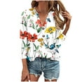 thumbnail image 1 of hxobax Floral 3/4 Sleeve Tshirt Women Half V Neck Button Down Shirts Casual Pullover Tunic Blouses, 1 of 5