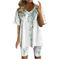 thumbnail image 1 of hxobax Floral Short Sleeve Sets for Women Summer 2 Piece Outfits Casual V Neck T Shirt Tops and Yoga Shorts Lounge Set Pjs Matching Sets Trendy Tracksuit Comfy Loungewear Sleepwear,#01_Gold,Large, 1 of 4