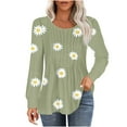 thumbnail image 1 of hxobax Floral T-Shirts Women Long Sleeve Tunic Tops Casual Pleated Crew Neck Pullover Classic Tees, 1 of 5