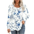 thumbnail image 1 of hxobax Floral T-Shirts Women Long Sleeve Tunic Tops Casual Pleated Crew Neck Pullover Classic Tees, 1 of 5