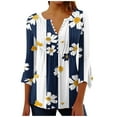 thumbnail image 1 of hxobax Floral Tunic Tops for Womens Casual Button Crewneck Tshirts Pleated Pullover 3/4 Sleeve Shirt, 1 of 5