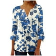 thumbnail image 1 of hxobax Floral Tunic Tops for Womens Casual Button Crewneck Tshirts Pleated Pullover 3/4 Sleeve Shirt, 1 of 5
