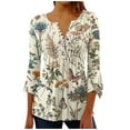 thumbnail image 1 of hxobax Floral Tunic Tops for Womens Casual Button Crewneck Tshirts Pleated Pullover 3/4 Sleeve Shirt, 1 of 5