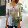 thumbnail image 1 of hxobax Floral Tunics Tops Womens Casual Pleated Shirts V Neck Button Down Blouses 3/4 Sleeve Tshirts, 1 of 5