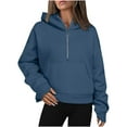 thumbnail image 1 of hxobax Half Zip Hoodies Sweatshirts Womens Fall Winter Long Sleeve Fleece Pullover Hooded Sweatshirt, 1 of 5