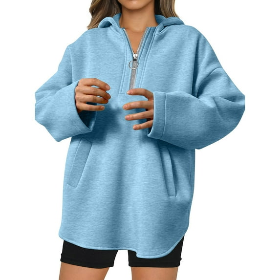 hxobax Half Zip Sweatshirt Women Oversized Raglan Shirt Long Sleeve Fleece Pullover Tops with Pocket