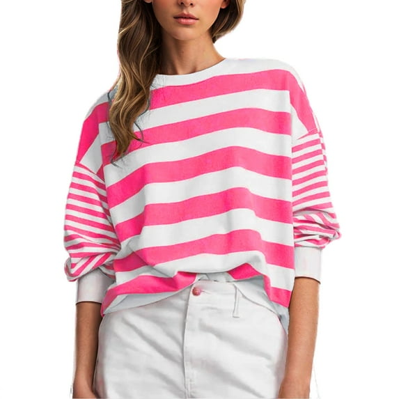 hxobax Juniors Teens Cute Sweatshirts Striped Colorblock Pullover Tops for Womens Preppy Sweatshirts