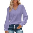 thumbnail image 1 of hxobax Long Sleeve Eyelet Tops T Shirts for Womens Casual Solid V Neck Ruffle Pullover Tunic Blouse, 1 of 5