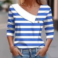 thumbnail image 1 of hxobax Long Sleeve Striped Tops for Womens Collared V Neck Tshirts Button-up Colorblock Tunic Blouse, 1 of 1