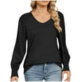 thumbnail image 1 of hxobax Long Sleeve V Neck Shirts for Womens Dressy Casual Tops Smocked Cuffs Tunic Cute Tees Blouses, 1 of 8