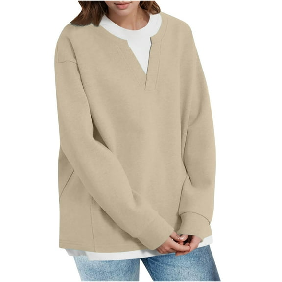 hxobax Oversized Casual Sweatshirts Womens Fall Pullover Tops Long Sleeve Henley V Neck Tunic Shirts