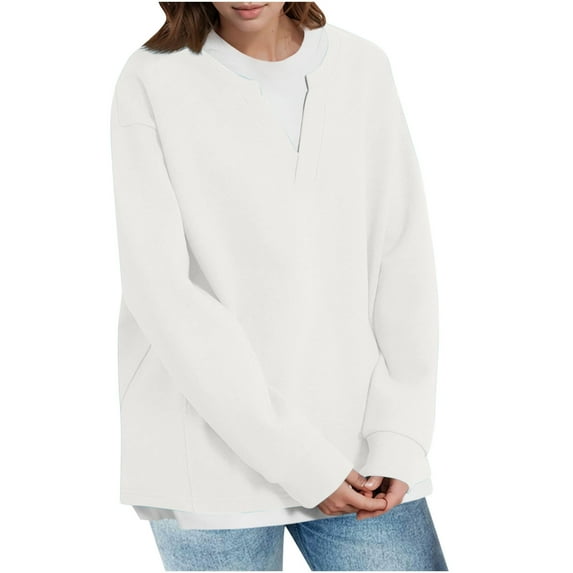 hxobax Oversized Casual Sweatshirts Womens Fall Pullover Tops Long Sleeve Henley V Neck Tunic Shirts