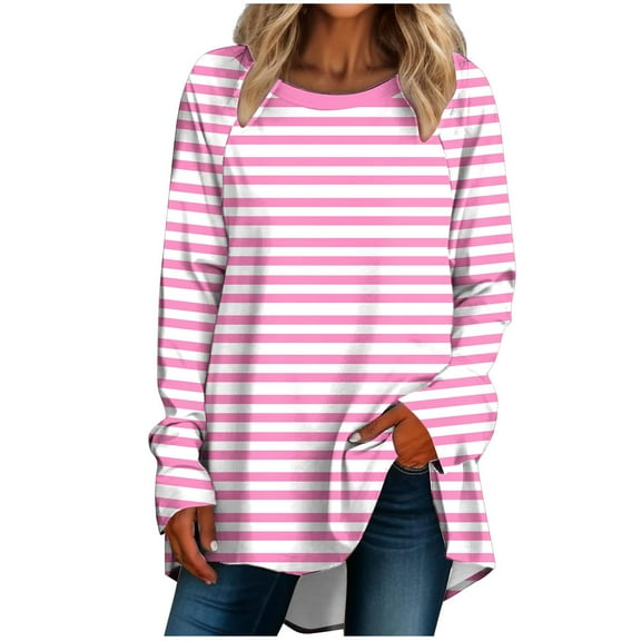 hxobax Oversized Striped Pullover Tops for Womens Colorblock Long SLeeve Raglan Shirts Tunics Blouse