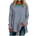 thumbnail image 1 of hxobax Oversized Striped Pullover Tops for Womens Colorblock Long SLeeve Raglan Shirts Tunics Blouse, 1 of 6