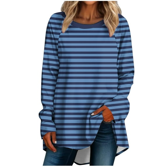hxobax Oversized Striped Pullover Tops for Womens Colorblock Long SLeeve Raglan Shirts Tunics Blouse
