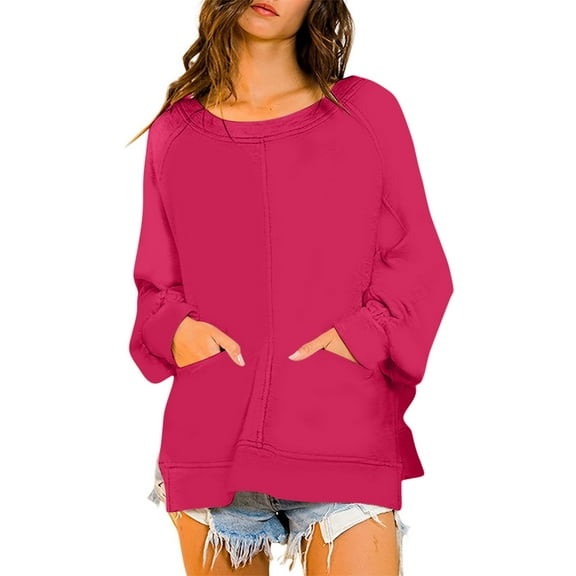 hxobax Oversized Sweatshirt for Women Casual Crewneck Pullover Tops Raglan Shirt Side Splt Tunic Top