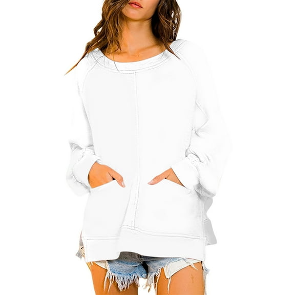 hxobax Oversized Sweatshirt for Women Casual Crewneck Pullover Tops Raglan Shirt Side Splt Tunic Top