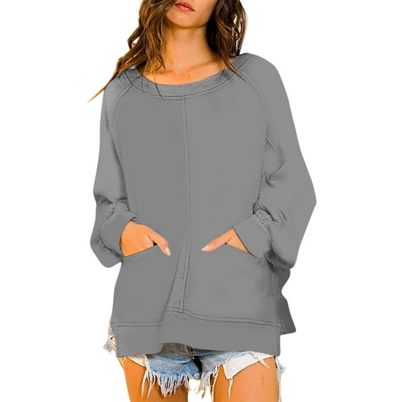 hxobax Oversized Sweatshirt for Women Casual Crewneck Pullover Tops Raglan Shirt Side Splt Tunic Top