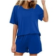 thumbnail image 1 of hxobax Women's Comfy Sleepwear, 2 Piece Womens Short Sleeve Pajama Sets Solid Crewneck Tops and Elastic Waist Shorts Lounge Set Soft Pjs Matching Sets Pocket Loungewear Nightgown,Blue,X-Large, 1 of 8